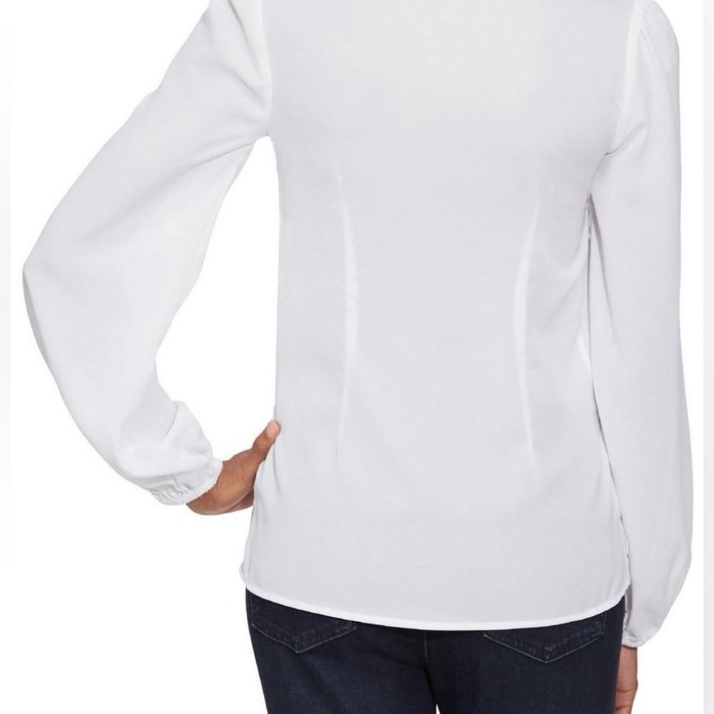 Boston Proper White Sheer Button Down Ruffle Feont Blouse with Darts Sz 16 - Picture 14 of 15